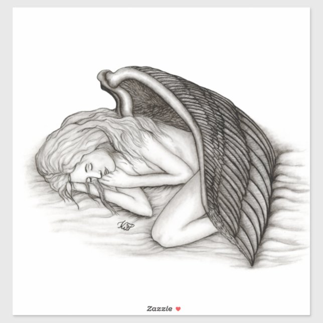 A sleeping Angel - Black and White Design Sticker (Sheet)