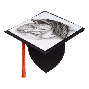 A sleeping Angel , black and white Graduation Cap Topper