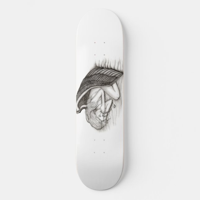 A sleeping Angel , black and white Skateboard Deck (Front)