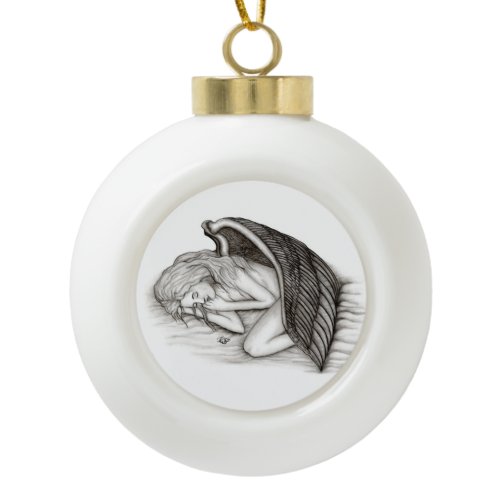 A sleeping Angel Ceramic Ball Christmas Ornament