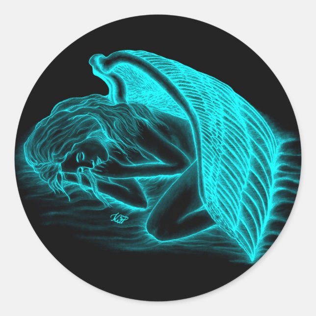 A sleeping Angel Classic Round Sticker (Front)