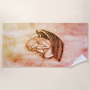 A sleeping Angel on the heavens clouds Beach Towel