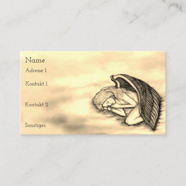 A sleeping Angel on the heavens clouds gold design Business Card (Front)