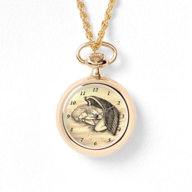 A sleeping Angel on the heavens clouds gold design Watch (Front)