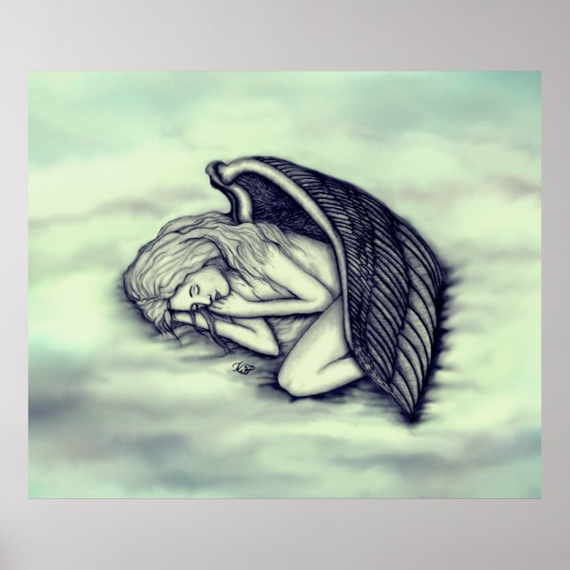 A sleeping Angel on the heavens clouds in green Poster (Front)