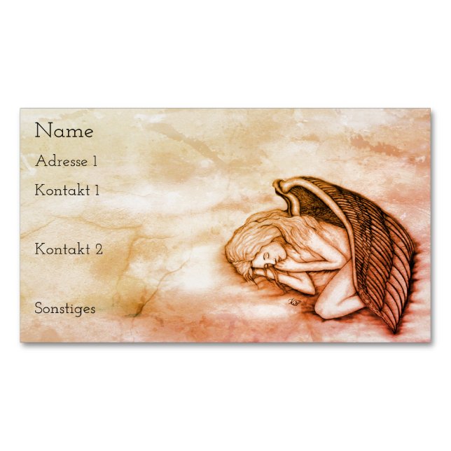 A sleeping Angel on the heavens clouds in marmor Business Card Magnet (Front)