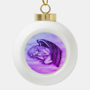 A sleeping Angel on the heavens clouds in pink Ceramic Ball Christmas Ornament