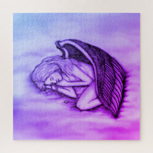 A sleeping Angel on the heavens clouds in pink Jigsaw Puzzle