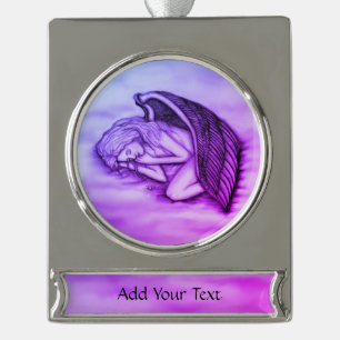 A sleeping Angel on the heavens clouds in pink Silver Plated Banner Ornament