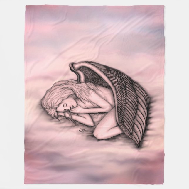 A sleeping Angel on the heavens clouds in rose Fleece Blanket (Front)