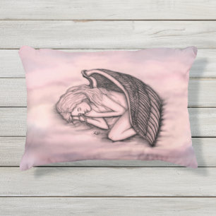A sleeping Angel on the heavens clouds Outdoor Pillow