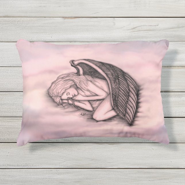 A sleeping Angel on the heavens clouds Outdoor Pillow (Front)