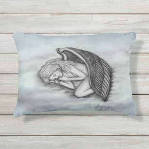 A sleeping Angel on the heavens clouds Outdoor Pillow
