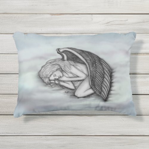 A sleeping Angel on the heavens clouds Outdoor Pillow