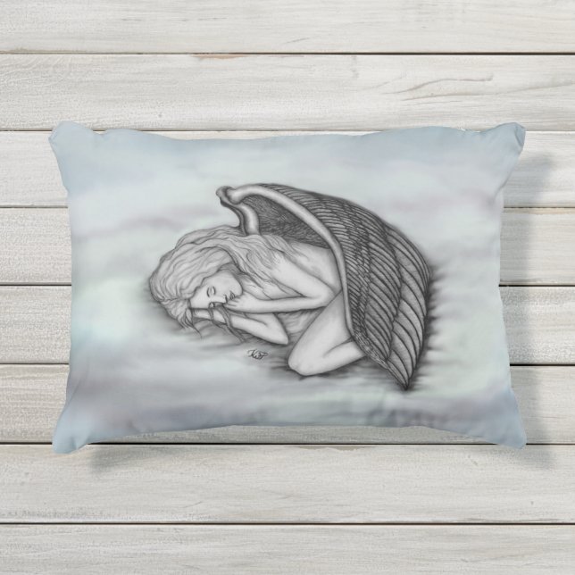 A sleeping Angel on the heavens clouds Outdoor Pillow (Front)
