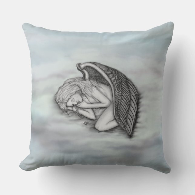 A sleeping Angel on the heavens clouds Outdoor Pillow (Front)