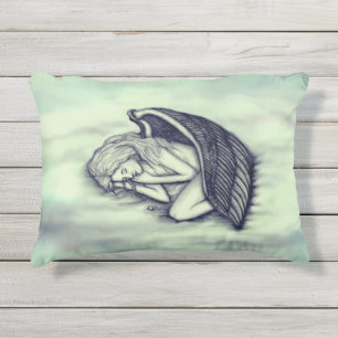 A sleeping Angel on the heavens clouds Outdoor Pillow