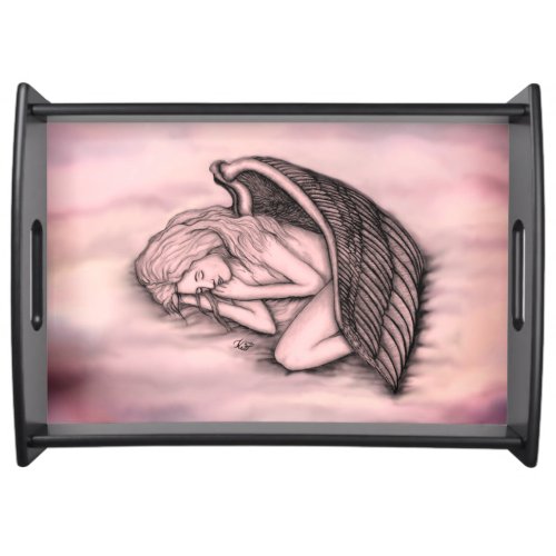 A sleeping Angel on the heavens clouds Serving Tray