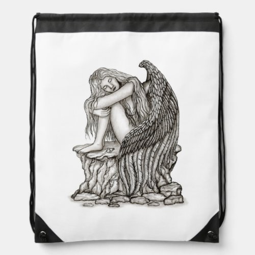 A sleeping Angel on the Stone Drawstring Bag