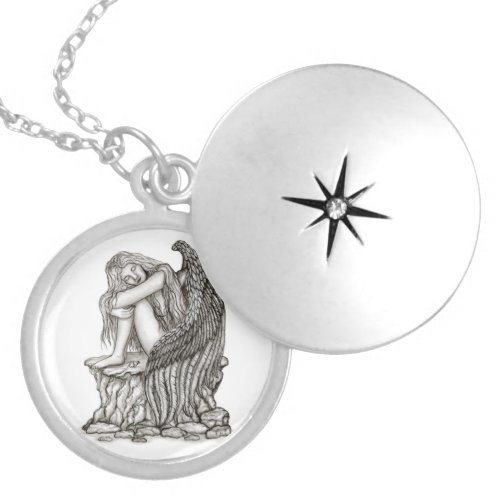 A sleeping Angel on the Stone Locket Necklace