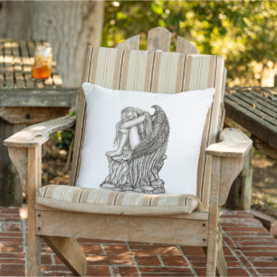 A sleeping Angel on the Stone Outdoor Pillow