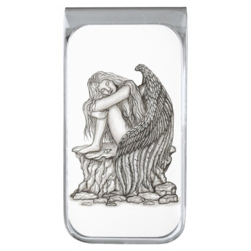 A sleeping Angel on the Stone Silver Finish Money Clip