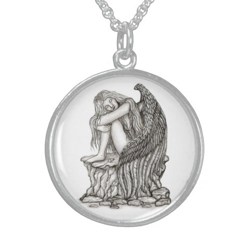 A sleeping Angel on the Stone Sterling Silver Necklace
