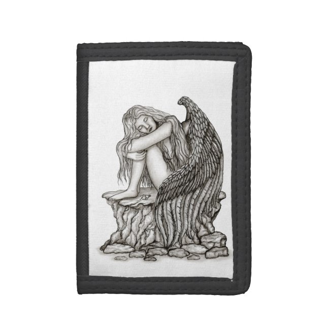 A sleeping Angel on the Stone Trifold Wallet (Front Vertical)