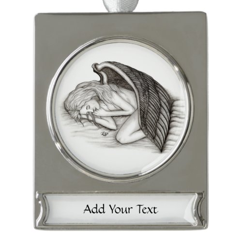A sleeping Angel Silver Plated Banner Ornament