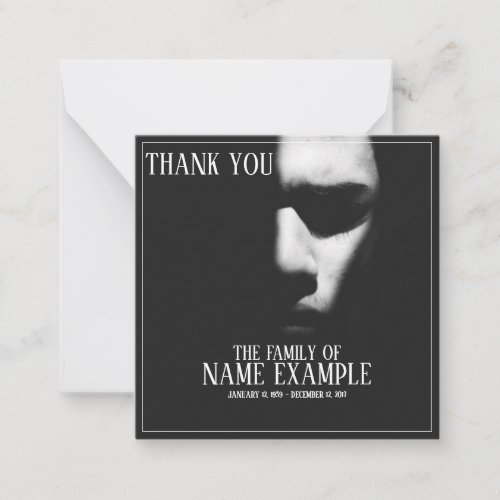 A sleeping face in half shadow note card