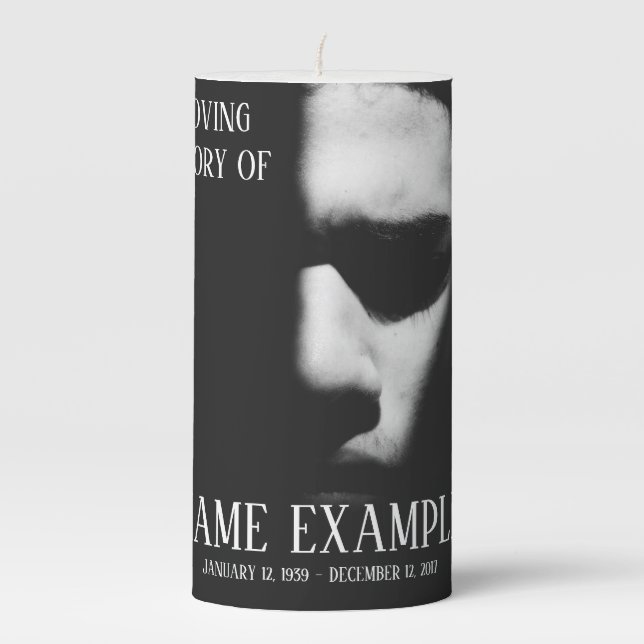 A sleeping face in half shadow pillar candle (Front)