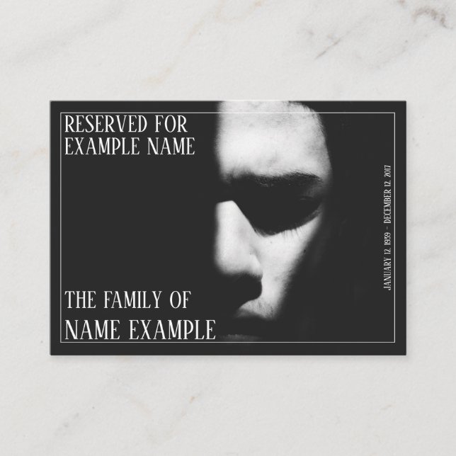 A sleeping face in half shadow place card (Front)