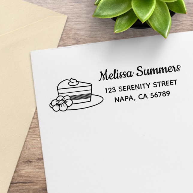 A Slice of Cake on a Plate Address Rubber Stamp (Creator Uploaded)