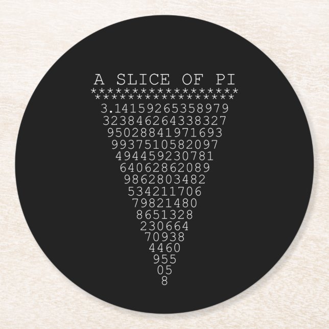 A Slice of Pi Typography Round Paper Coaster (Front)