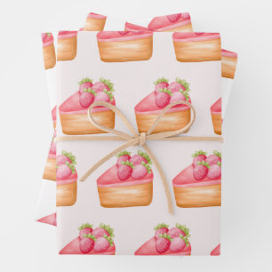 A Slice of Strawberry Fruit Cake  Wrapping Paper Sheets