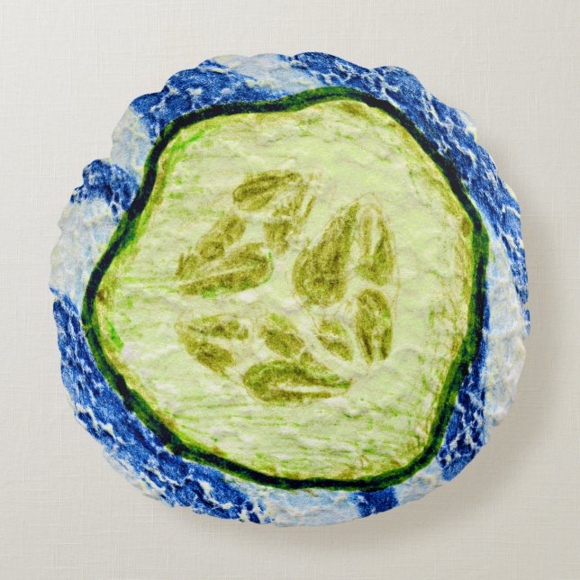 A Slice of Summer Cucumber Gherkin Round Pillow (Front)