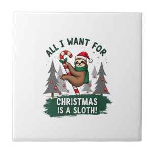 A Sloth For Christmas. Cute, Christmas Sloth With Ceramic Tile