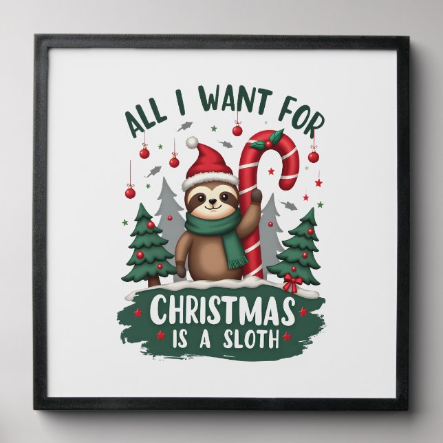 A Sloth For Christmas. Cute, Christmas Sloth With  Peel And Stick Photo Tile (Front Set)