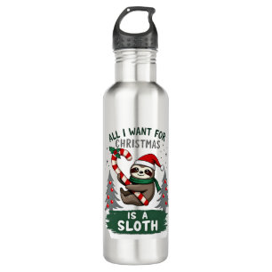 A Sloth For Christmas. Cute, Christmas Sloth With Stainless Steel Water Bottle