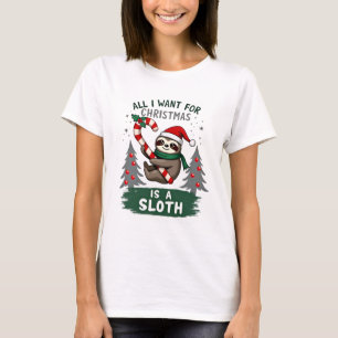 A Sloth For Christmas. Cute, Christmas Sloth With T-Shirt