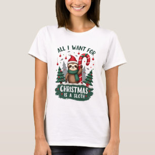 A Sloth For Christmas. Cute, Christmas Sloth With  T-Shirt