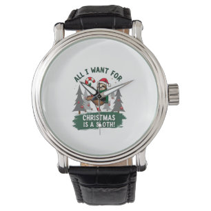 A Sloth For Christmas. Cute, Christmas Sloth With Watch