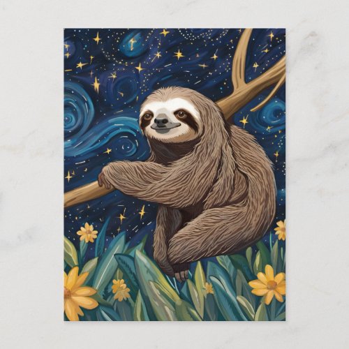 A Sloth in The Starry Night Postcard