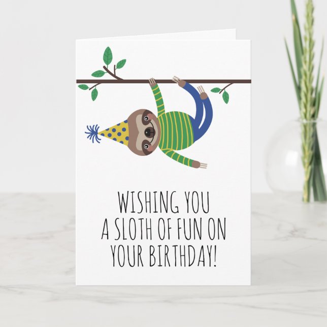 A Sloth of Fun Green Sloth Birthday Card (Front)