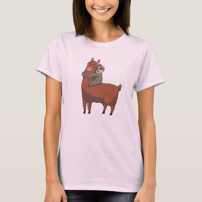 A Sloth Riding a Llama T-Shirt (Front)