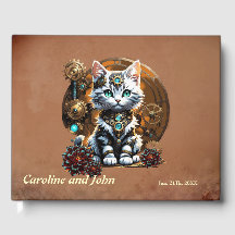 A small, cute kitten in a steampunk style.