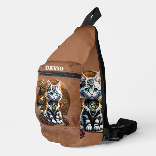 A small, cute kitten in a steampunk style.  sling bag (Right Corner)