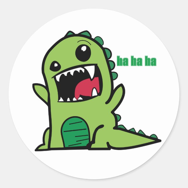 A Small Dinosaur Laughing Enthusiastically Classic Round Sticker (Front)