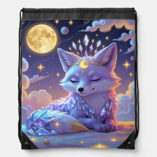 A small Star Whisper Moonlit Fox sleeping peaceful Drawstring Bag