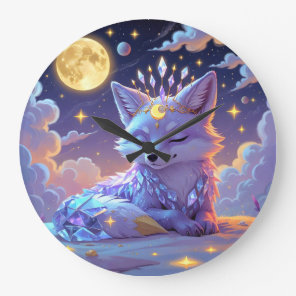A small Star Whisper Moonlit Fox sleeping peaceful Large Clock